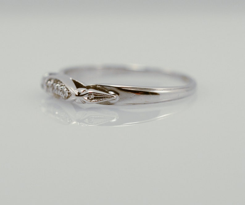 Vintage 14k White Gold Single Cut Diamond Wedding Band Ring Unique Unusual