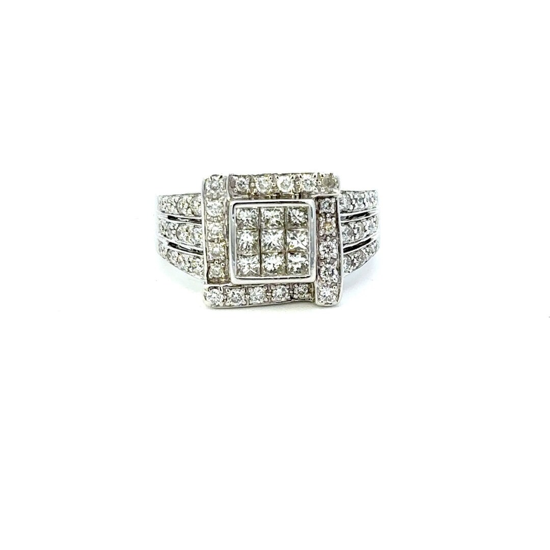 3/8 CT.TW. Princess Cut Quad Diamond Square Frame 10K White Gold Engagement  Ring | eBay