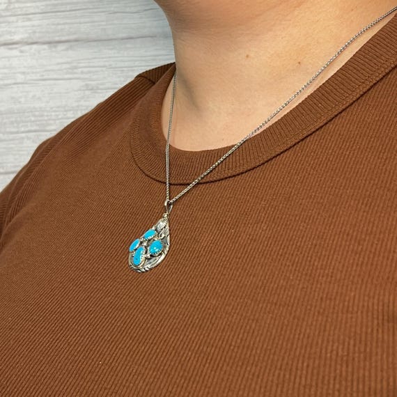 Sterling Silver Easter Blue Turquoise Pendant Tea… - image 7