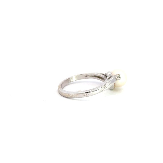 Cultured Pearl & Single Cut Diamond Ring 14k Whit… - image 4