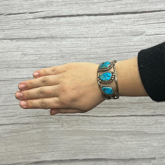 Sterling Silver Three Stone Turquoise Cuff Bracel… - image 5