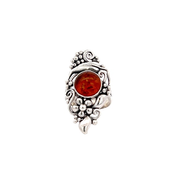 Floral Blooms: Sterling Silver Amber Ring - A Sta… - image 1