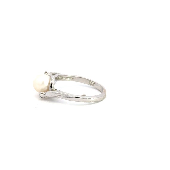Cultured Pearl & Single Cut Diamond Ring 14k Whit… - image 3