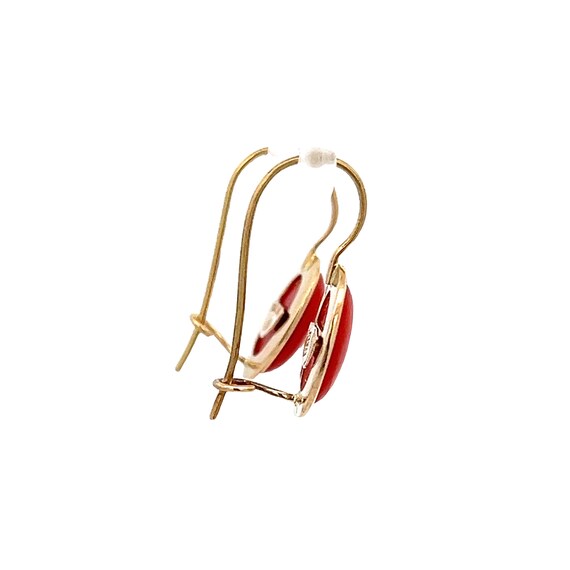 Unique Coral Solitaire Earrings - 14k Gold Bezel … - image 4