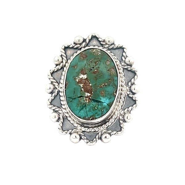 Sterling Silver Ring with King's Manassa Turquoise Center - Unique Southwestern Statement Jewelry - Perfect Gift for Turquoise Lover