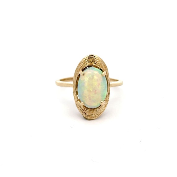 Vintage 14k Yellow Gold Oval Cabochon Ring with T… - image 1