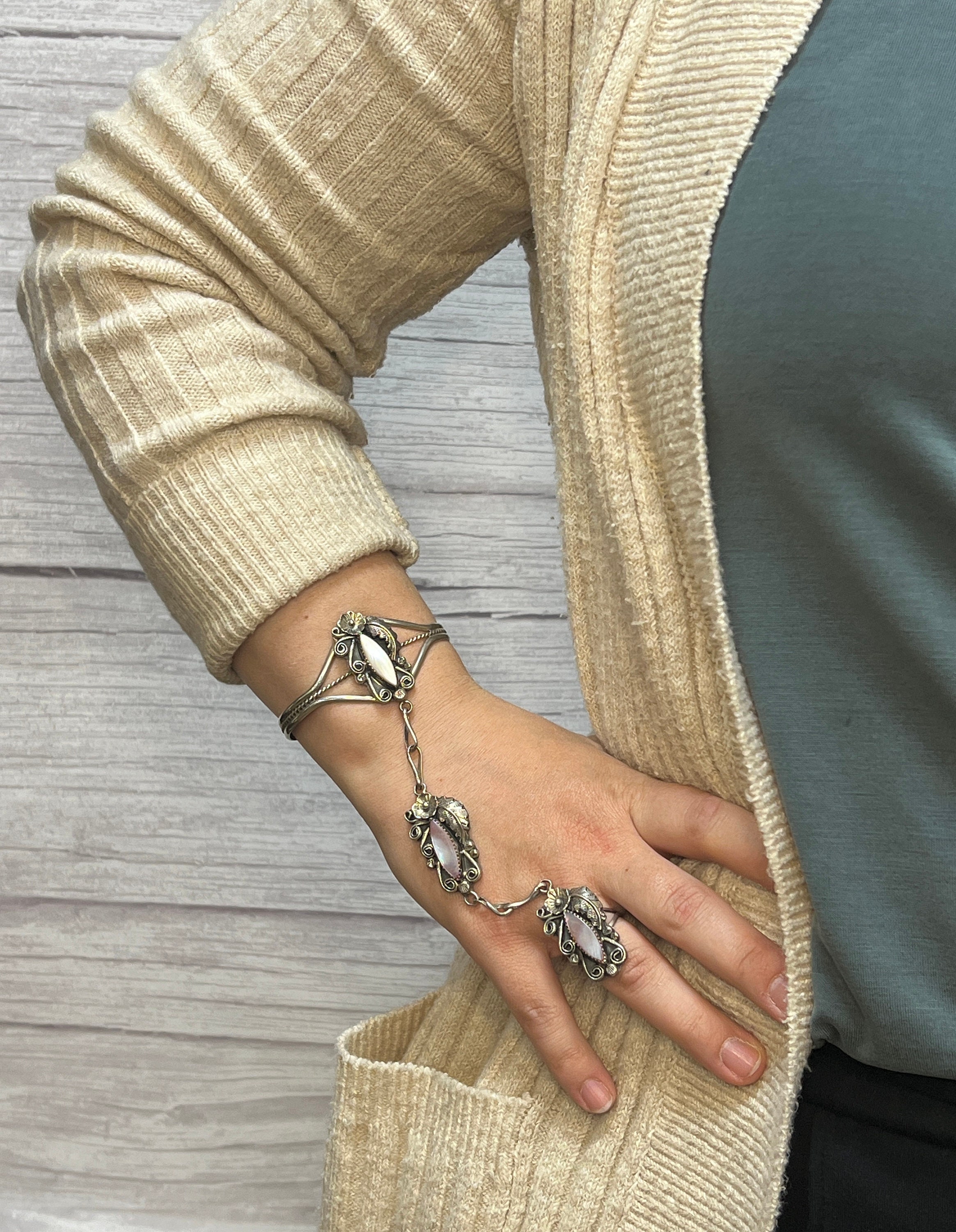 Harry B Yazzie Navajo Sterling Silver Mother of Pearl