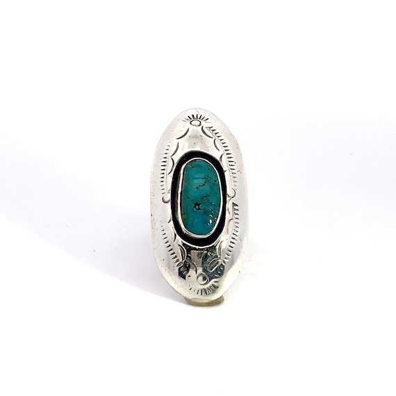 Long Statement Ring Sterling Silver Turquoise Sou… - image 1