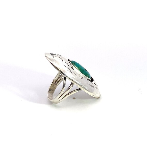 Long Statement Ring Sterling Silver Turquoise Sou… - image 2