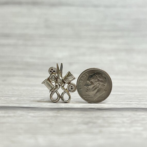 Sterling Silver Sewing Earrings Scissors Spool Th… - image 5
