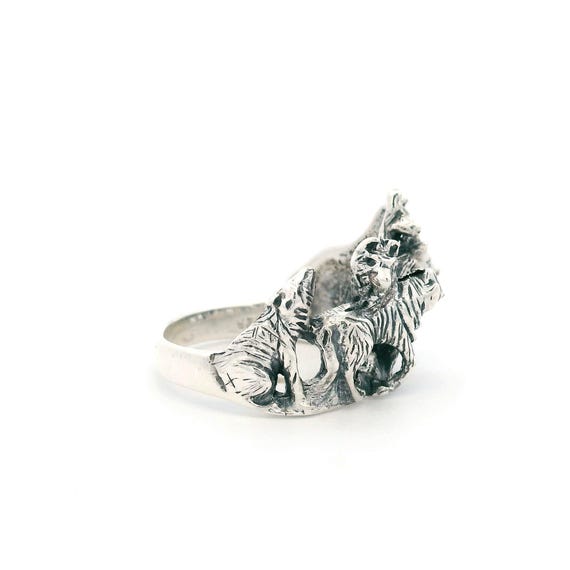 3D Sterling Silver Wolf Pack Ring - image 5