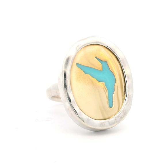Sterling Silver & Brass RLM Studio Teal Hummingbird Ring