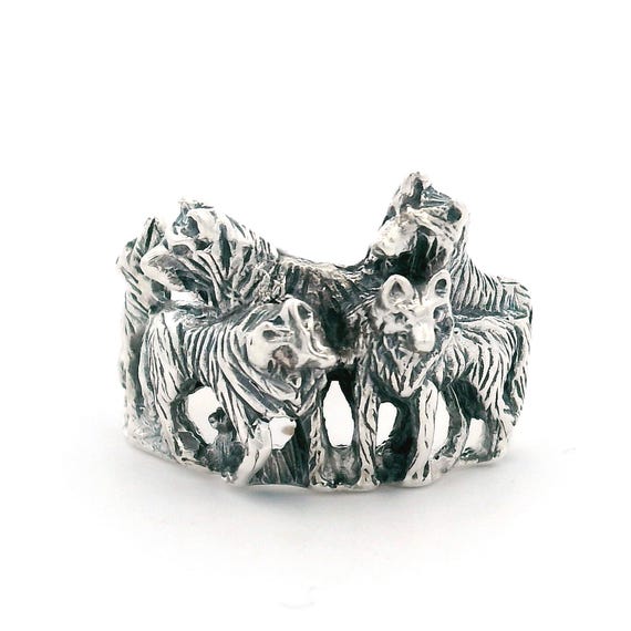 3D Sterling Silver Wolf Pack Ring - image 1