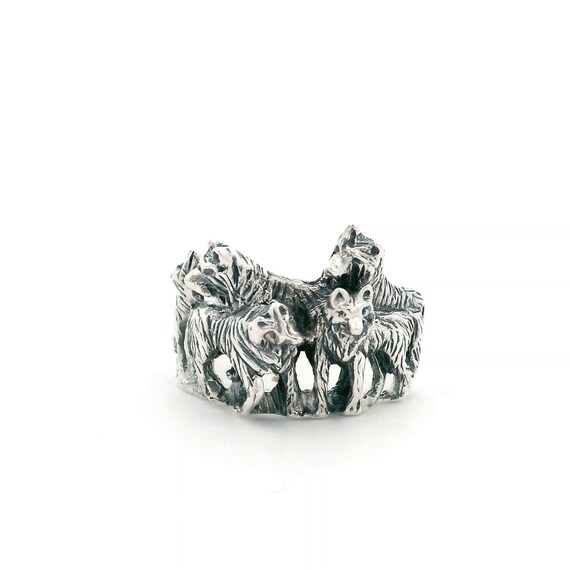 3D Sterling Silver Wolf Pack Ring - image 2