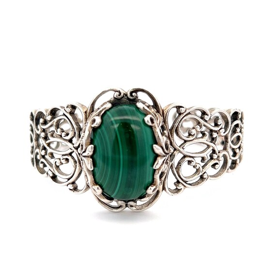 Sterling Silver Malachite Cuff Bracelet: Pierced … - image 1