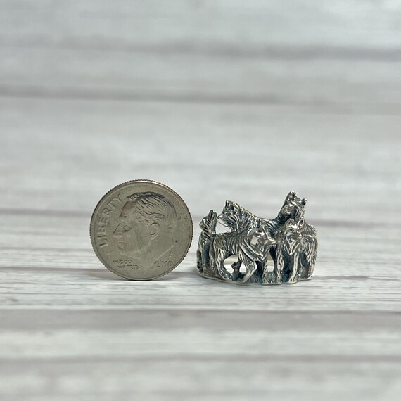 3D Sterling Silver Wolf Pack Ring - image 6