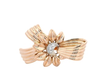 14k Gold Halley's Comet Diamond Ring, Victorian Starburst Cocktail Ring