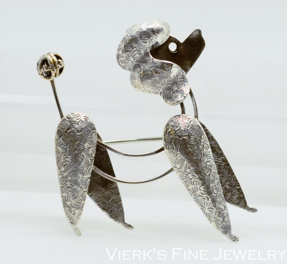 Beau Sterling Silver Poodle Dog Pin Brooch Puppy 1