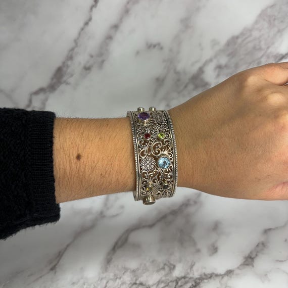 Elegant Multi-Gemstone Scroll Bangle Samuel Benha… - image 5