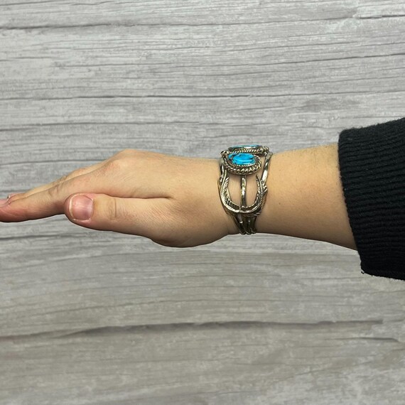 Sterling Silver Three Stone Turquoise Cuff Bracel… - image 6