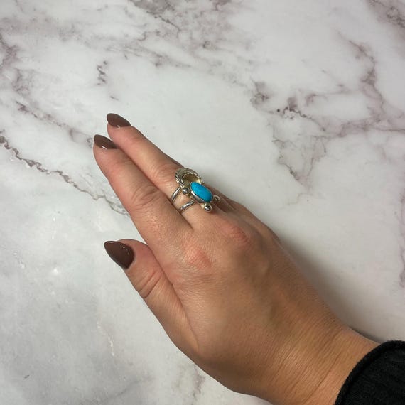 Easter Blue Turquoise Solitaire Ring Sterling Sil… - image 6