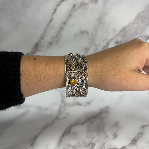 Elegant Multi-Gemstone Scroll Bangle Samuel Benha… - image 6