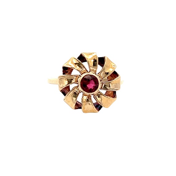 Vintage 10k Yellow Gold Bohemian Garnet Halo Ring… - image 1