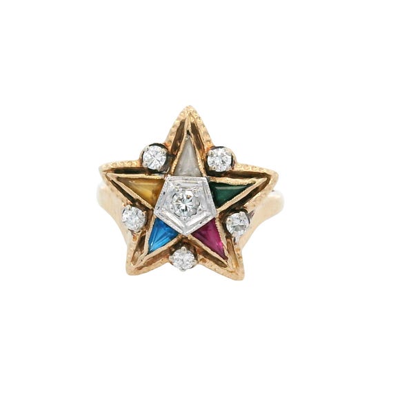 14k Diamond Eastern Star Ring - image 1