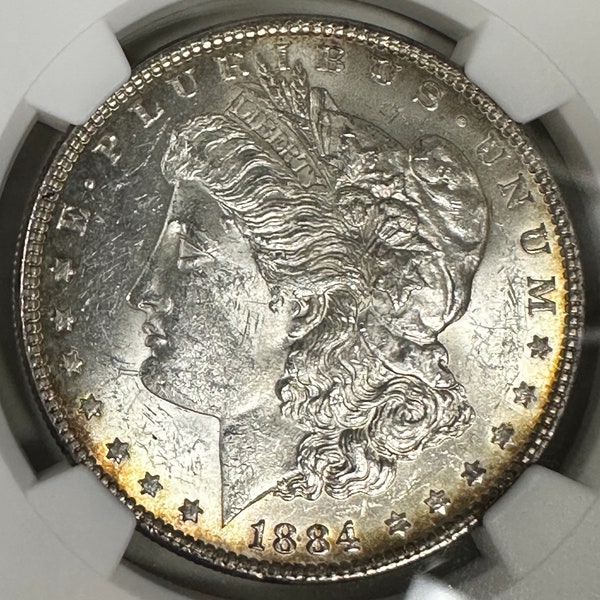 1884 P NGC MS 60 1 Dollar Morgan Silver Coin Philadelphia Mint Rare Coins Fiance Husband Gift Plain