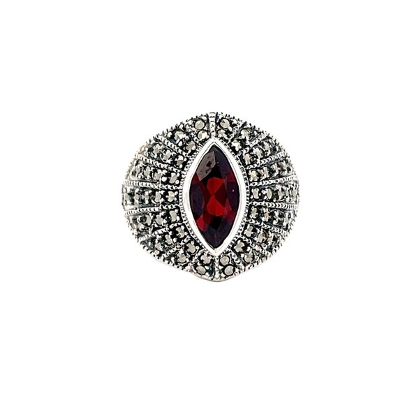 Boho Chic Sterling Silver Marquise Bohemian Garnet