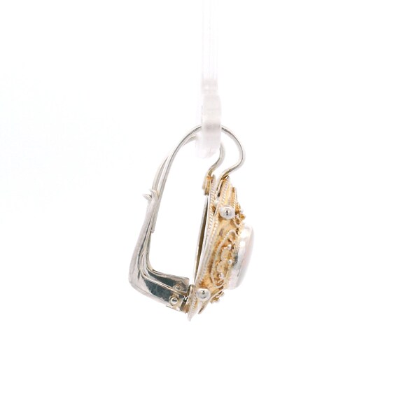 Sterling Silver Two-Tone Opal Scroll Leverback Ea… - image 3