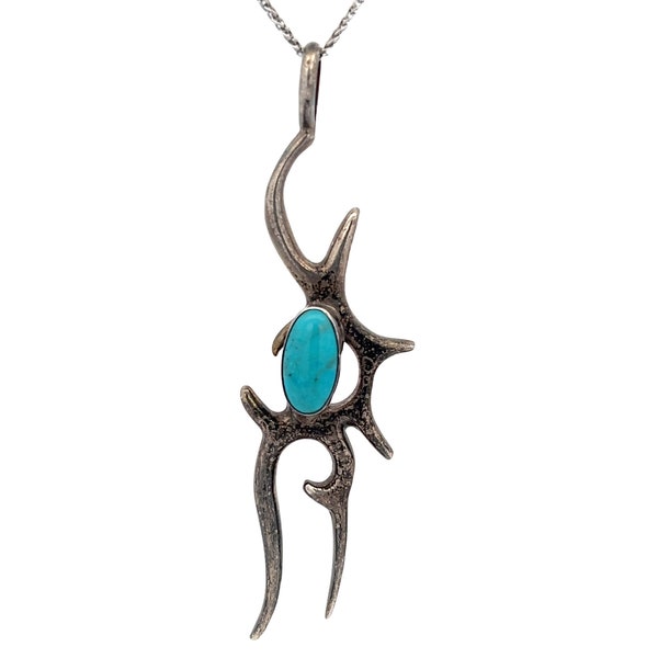 Signed Lowell Draper Navajo Deer Pendant with Oval Cabochon Turquoise - Southwest Artistry Statement - Abstract Native American Jewelry