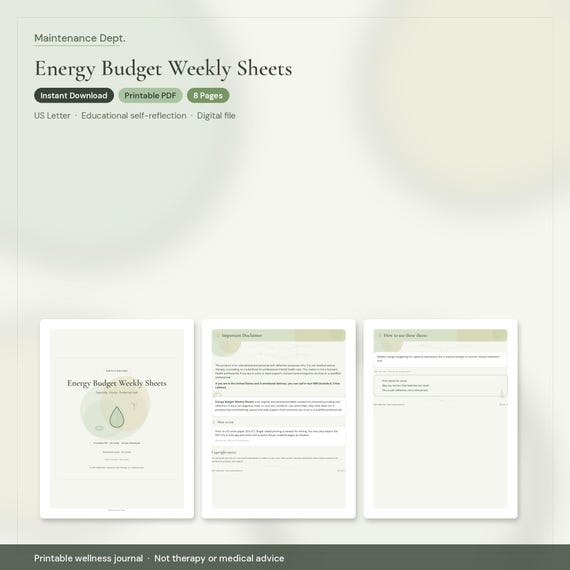 Energy Budget Weekly Sheets: Printable Self Reflection Worksheets PDF