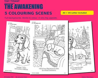Printable Dachshund Colouring Pages PDF, 5-Scene Sci-Fi Dog Story, The Awakening Digital Download