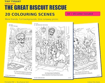 Printable Dachshund Colouring Pages PDF, 20-Scene Dog Story, Great Biscuit Rescue Digital Download