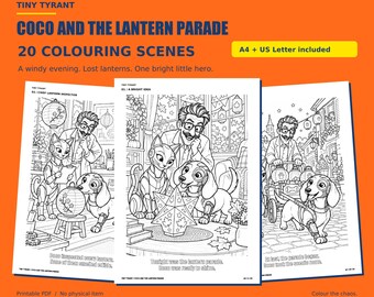 Printable Dachshund Colouring Pages PDF, 20-Scene Dog Story, Lantern Parade Digital Download