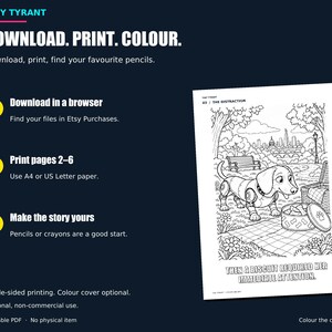 Three steps to start colouring: download in a browser, print pages two to six and add your colours. An actual picnic colouring page appears beside the instructions.