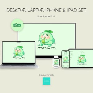 Foru Matcha Character Wallpaper Bundle, Pastel Green Digital Download (5 Devices)