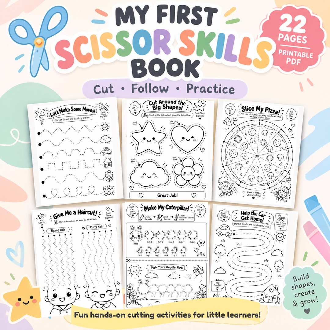 Scissor Skills Workbook | Preschool Cutting Practice | Fine Motor ...