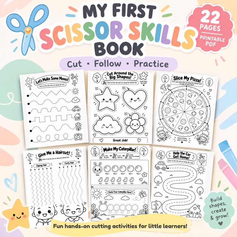 Scissor Skills Workbook | Preschool Cutting Practice | Fine Motor ...