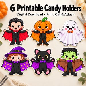 Halloween Candy Holders Printable Bundle, 6 Spooky Designs (Digital Download)