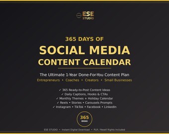 365 Days Social Media Content Calendar | 1 Year Instagram TikTok Posts | PLR Resell Rights | Done-For-You Content Planner | Small Business