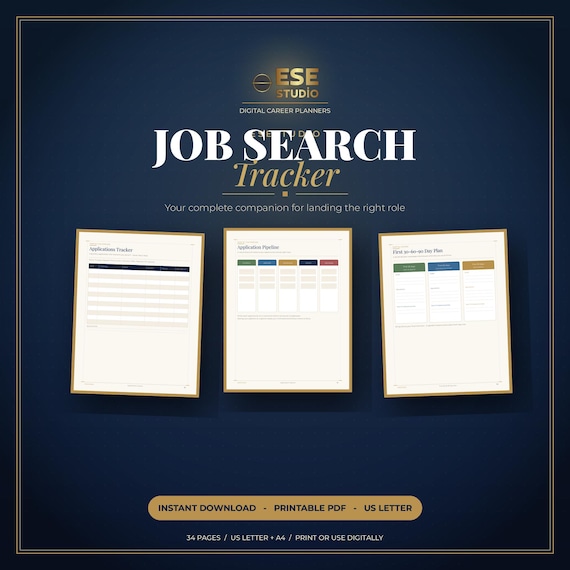 Job Search Tracker Printable PDF, Career Planner, Interview Prep, Application Log (34 Pages)
