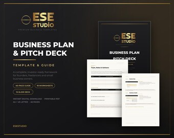 Business Plan & Pitch Deck Template | 46 Page Investor Ready Startup Guide | Printable PDF Workbook | Small Business Planner | Instant Downl