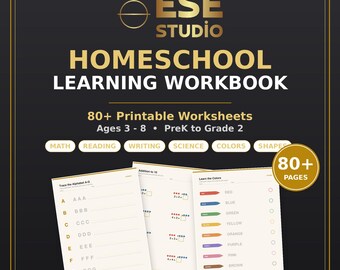 Homeschool Worksheets Bundle, 80+ Preschool Printable Workbook, Kids Learning Activities, Alphabet Number Tracing, PreK Kindergarten PDF