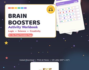 Brain Boosters Activity Workbook Ages 6-9 | Logic, Science, Art (PDF Download)