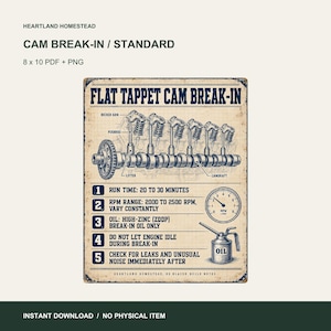 Flat Tappet Cam Break-In Poster, Standard Layout, Printable Garage Art. Preview made from the included files. Instant digital download; no physical item.