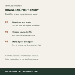 Download and printing instructions for Flat Tappet Cam Break-In Poster, Parchment Layout, Printable Garage Art. Personal use; no physical shipment.