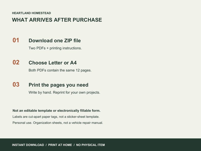 Delivery details: one ZIP, two paper-size PDFs and printing instructions. Handwriting sheets for personal use.
