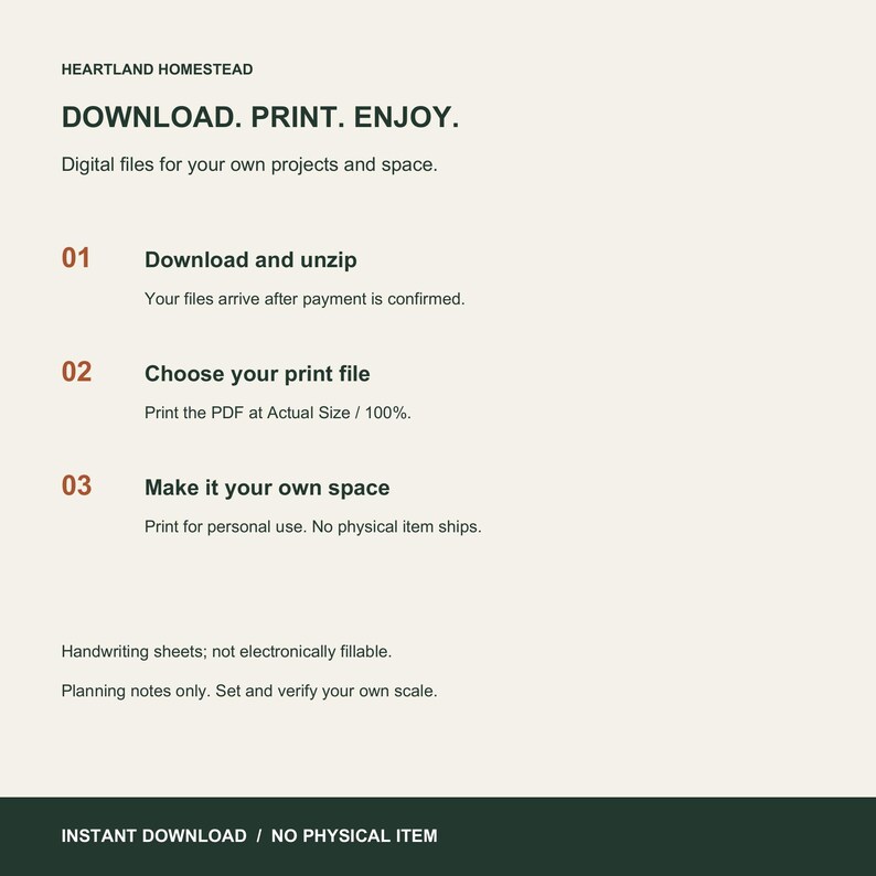 Download and printing instructions for Farm and Greenhouse Planner, Two Printable Layout Worksheets. Personal use; no physical shipment.